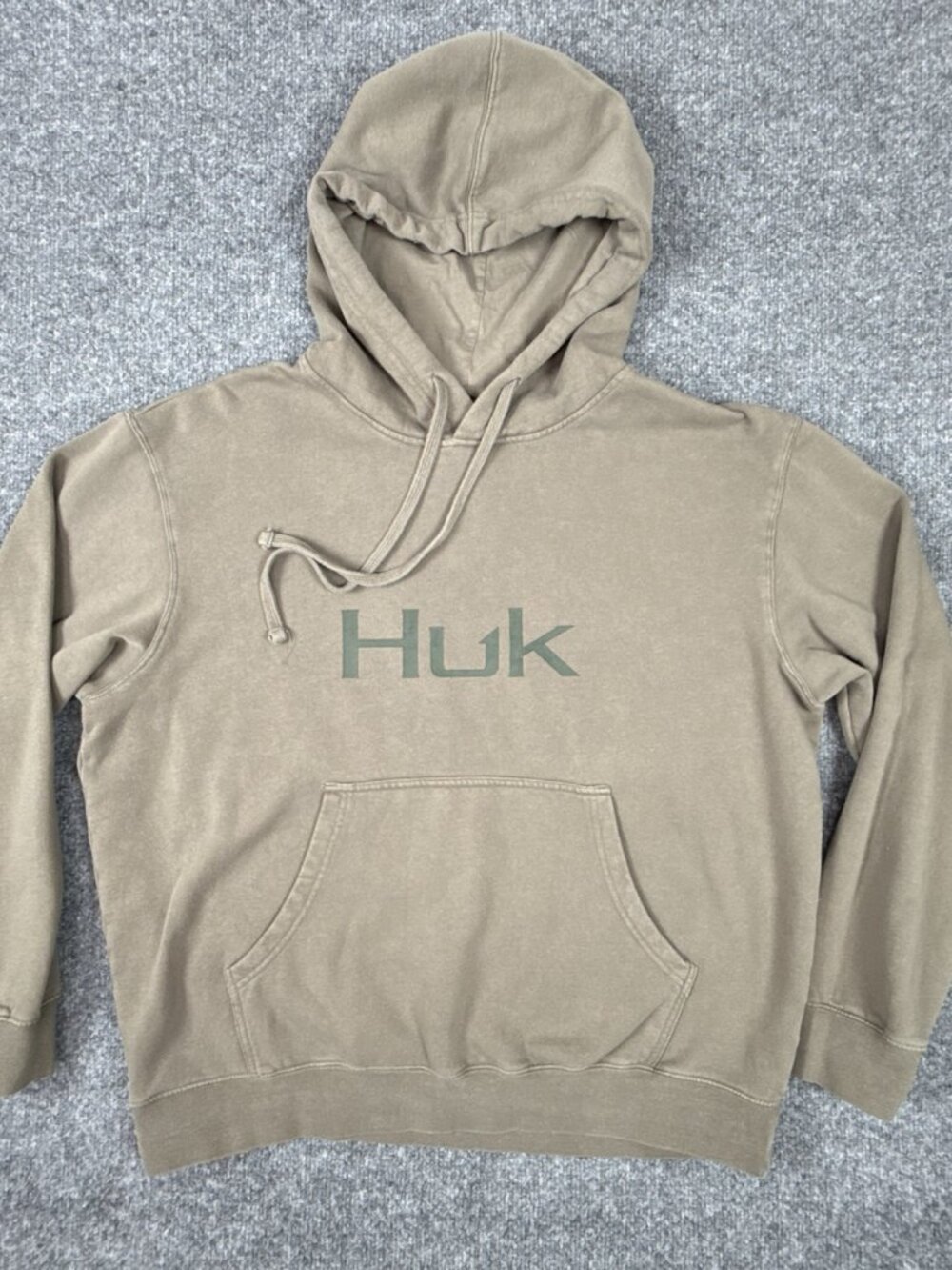 Huk Men's Garment Dyed Hoodie Pullover Sweatshirt Tan Large Fleece